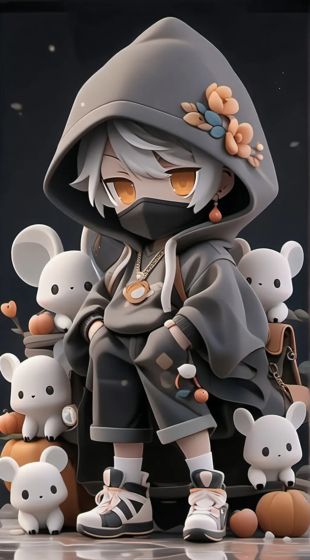 ai character: White drown black  background