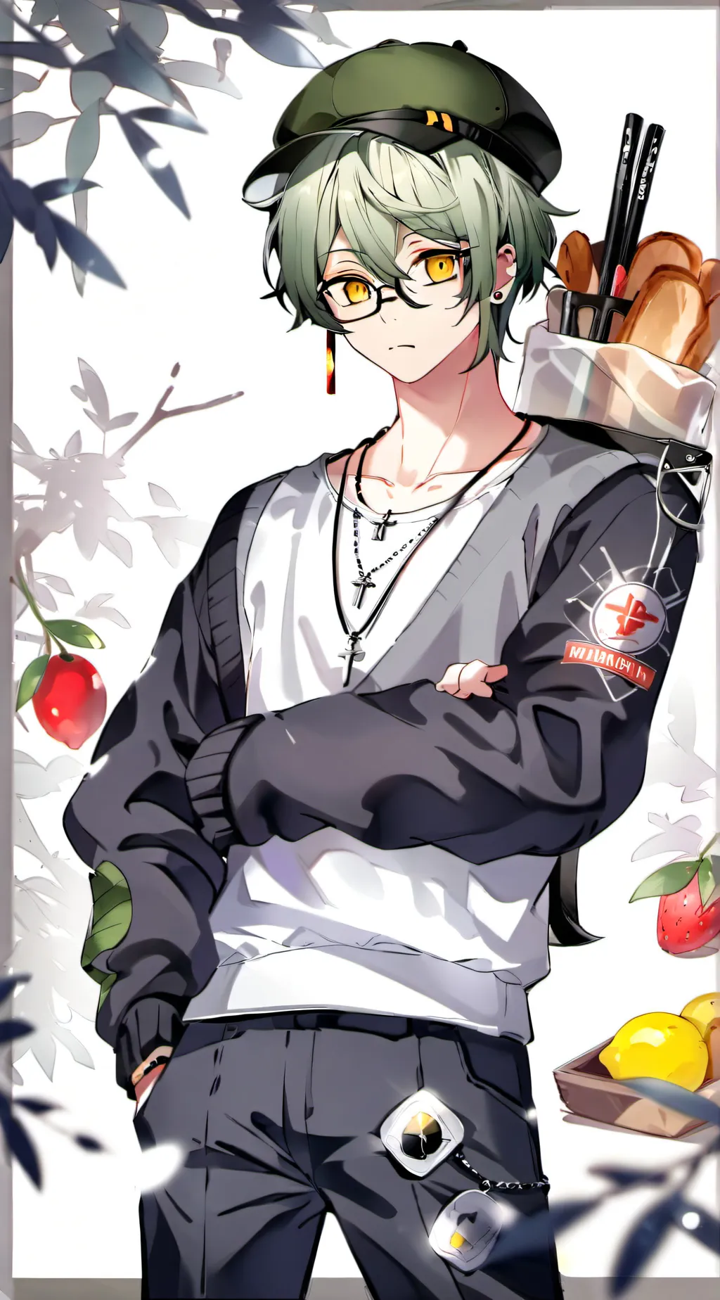 ai character: Olive Green background