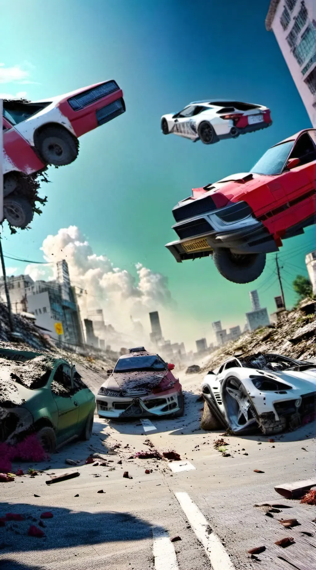 ai character: crashed cars background