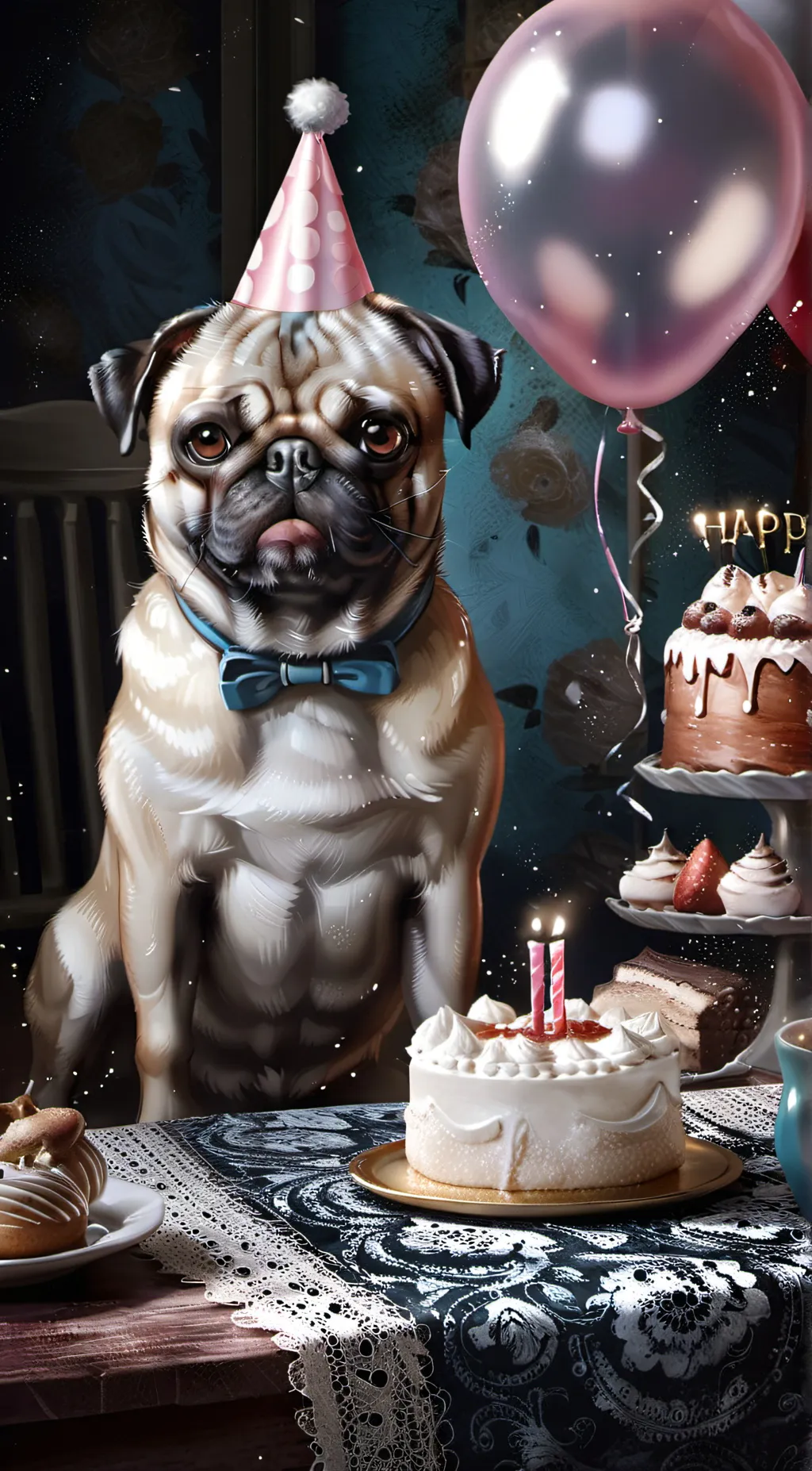 ai character: sad pug background