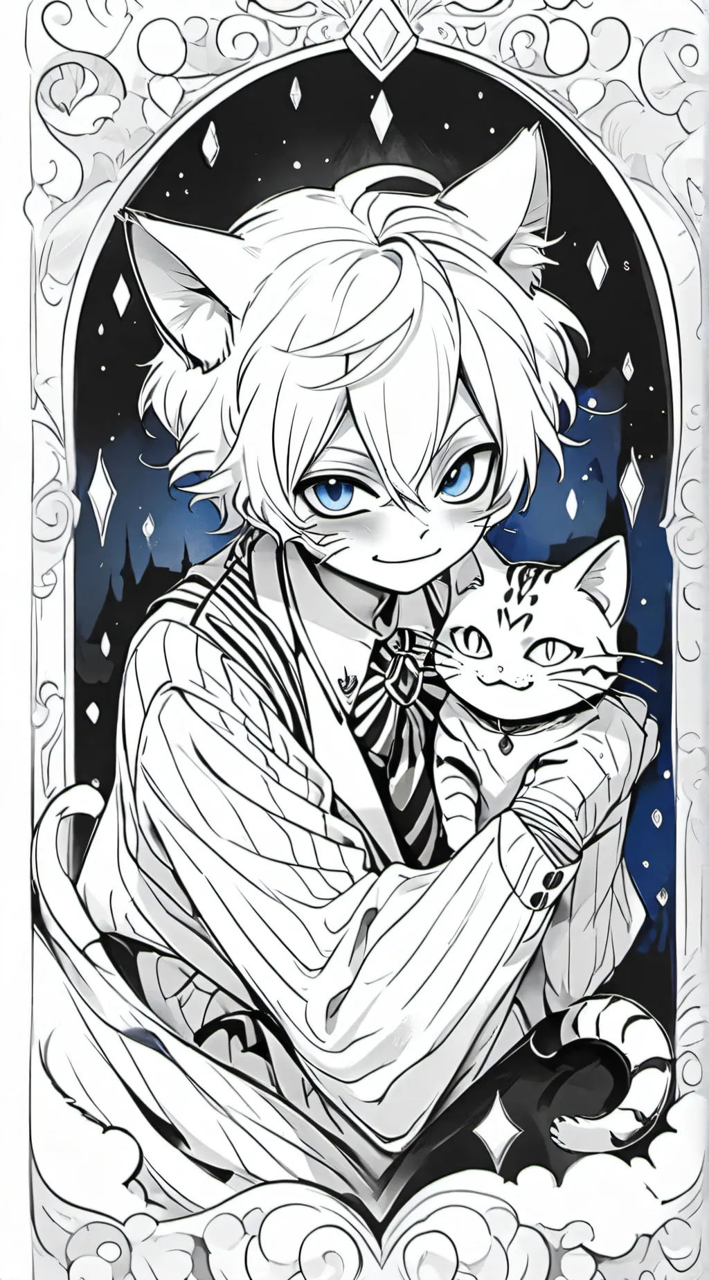 ai character: blue cheshire cat  background