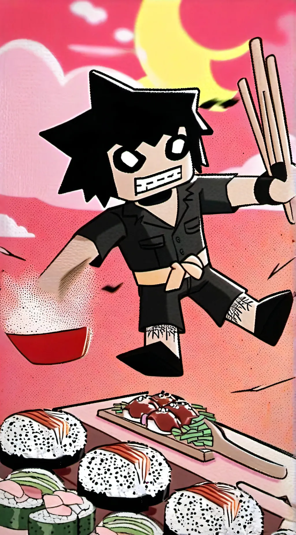 ai character: scary sushi background