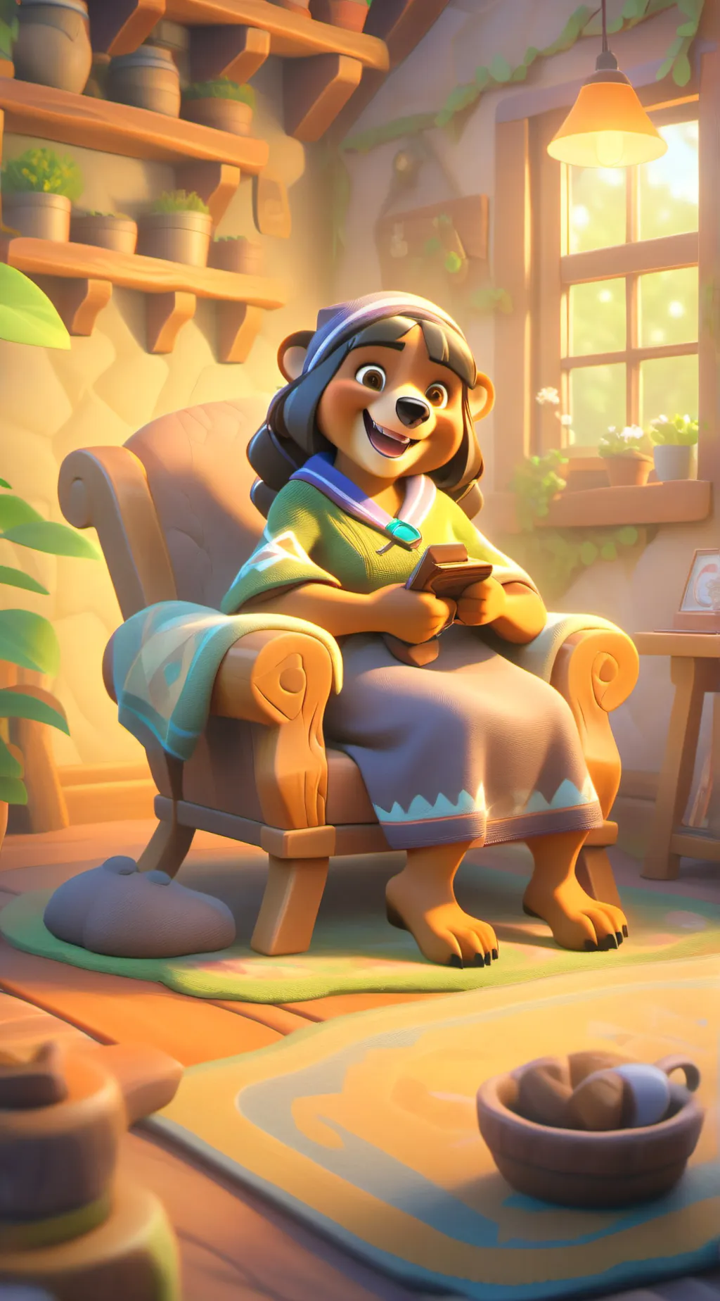 ai character: Grandma Bear  background