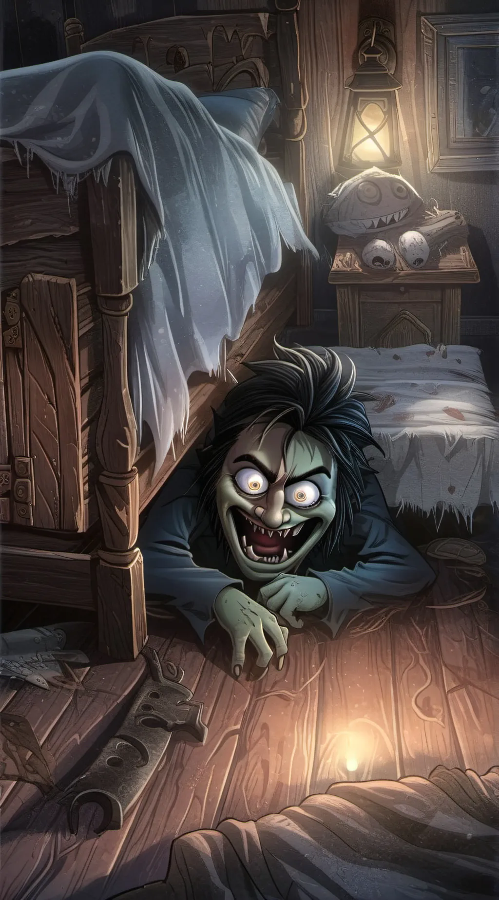 ai character: Monster under bed background