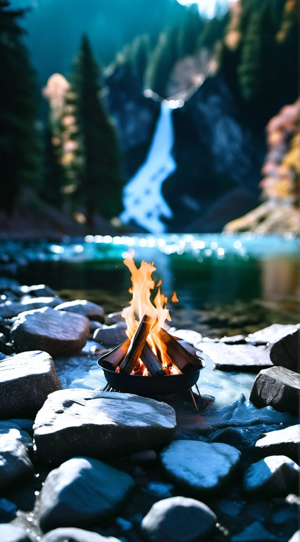 ai character: camp fire background