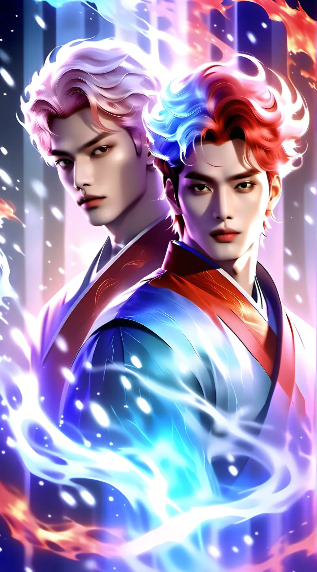 ai character: red and blue  background