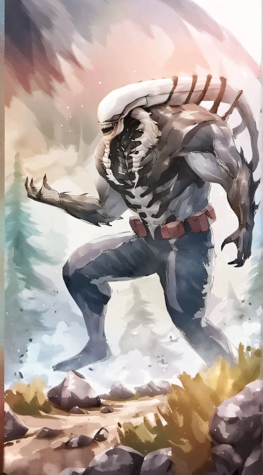 ai character: Fat Xenomorh  background