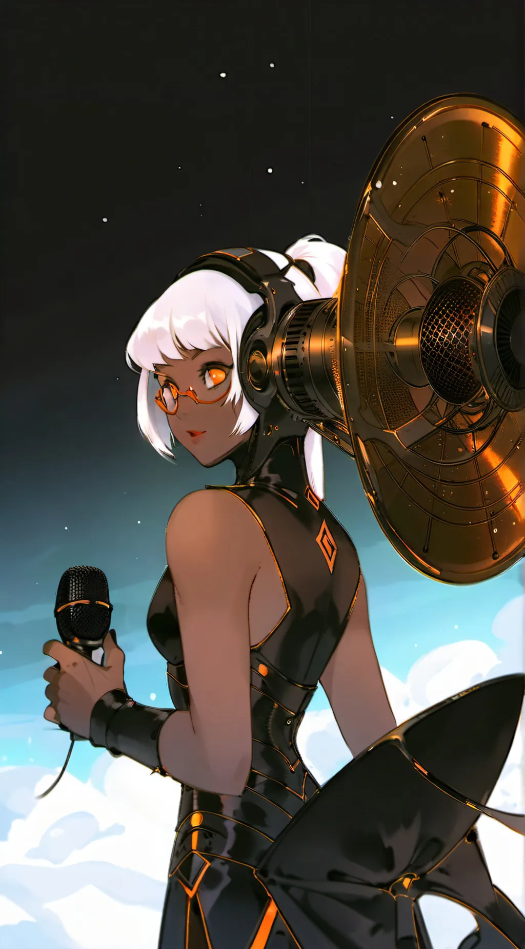 ai character: Speaker woman  background