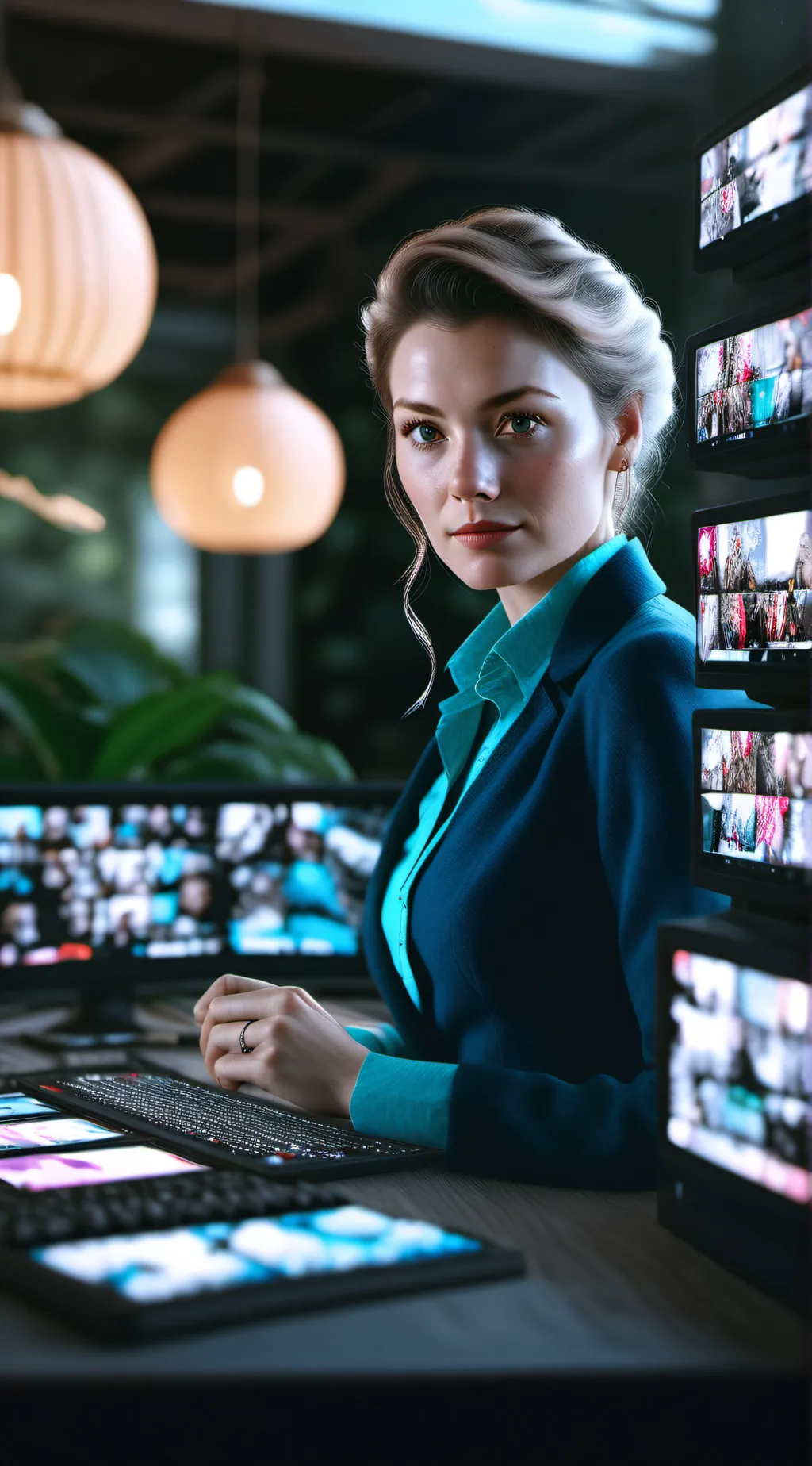 ai character: Tv woman  background