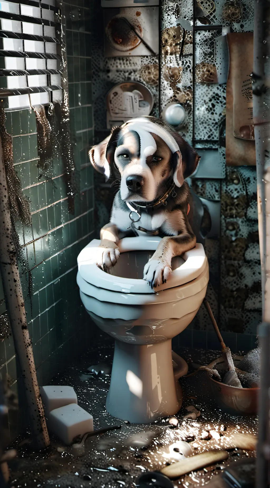 ai character: Dog  Clean toilet background
