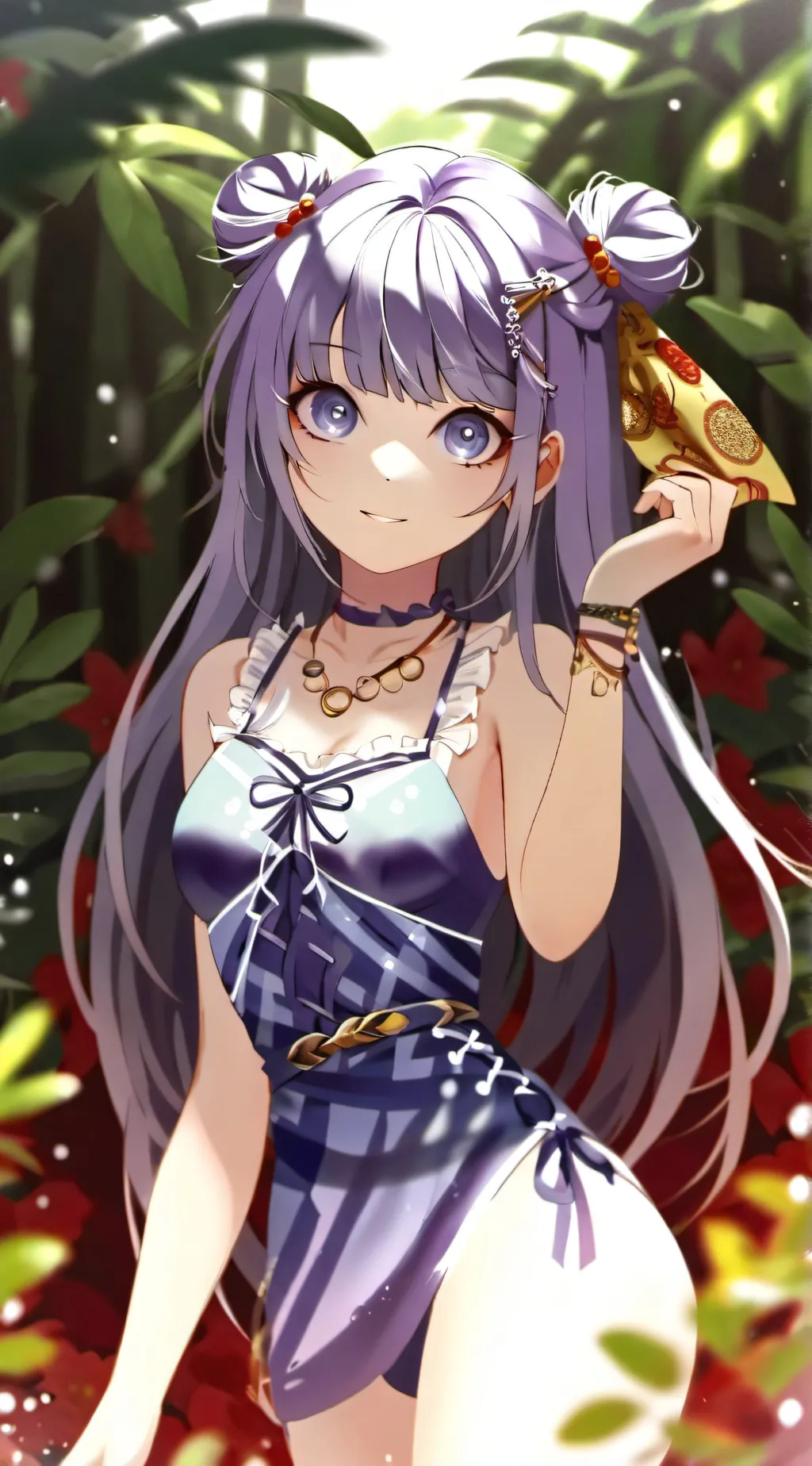 ai character: purple girl  background
