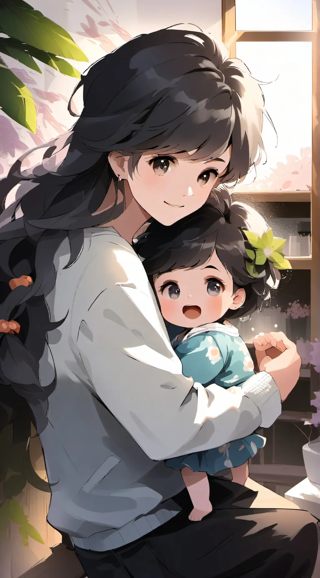 ai character: Girl with baby background