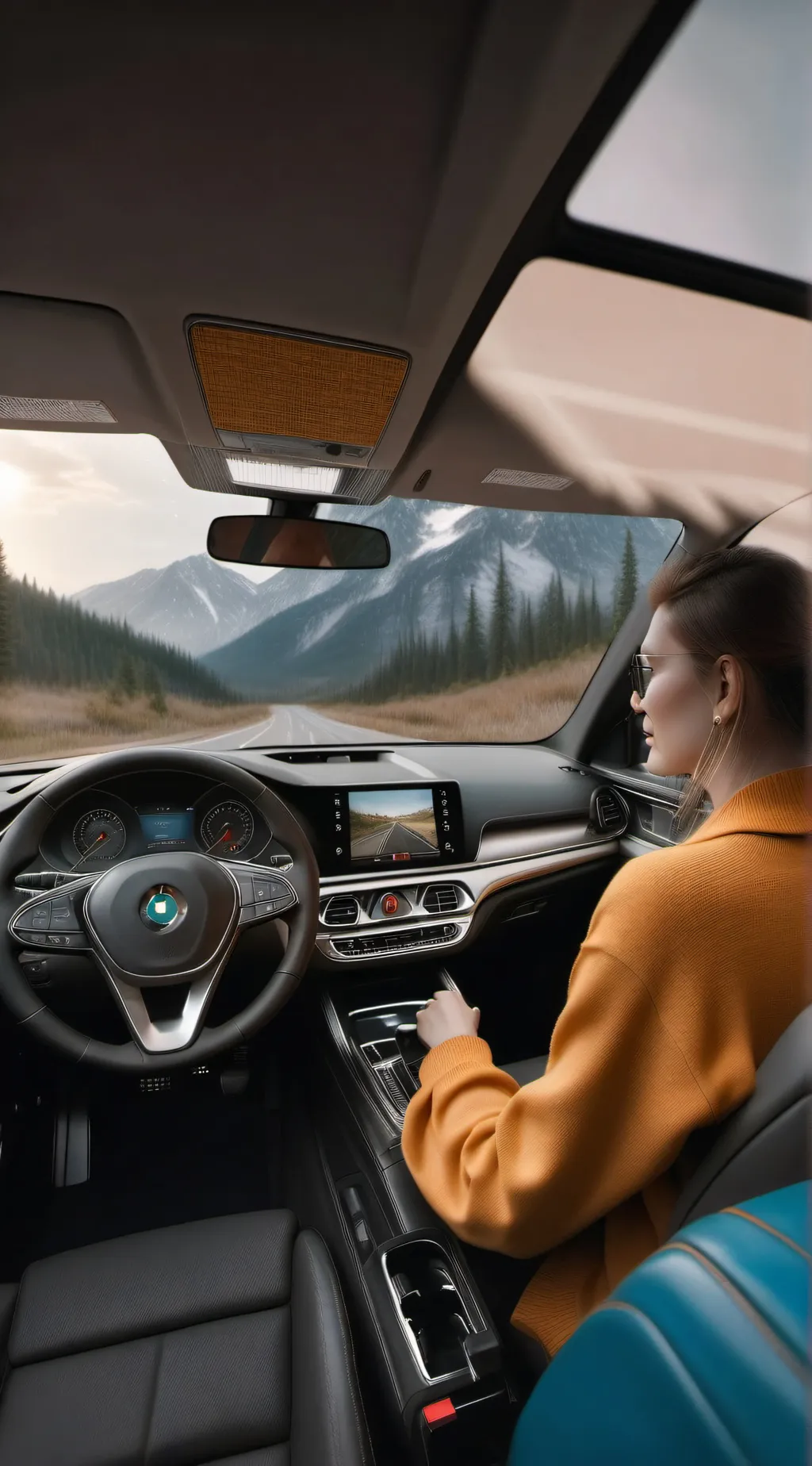 ai character: car ride background