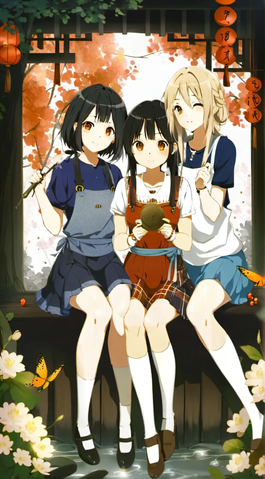 ai character: Three groups girls background