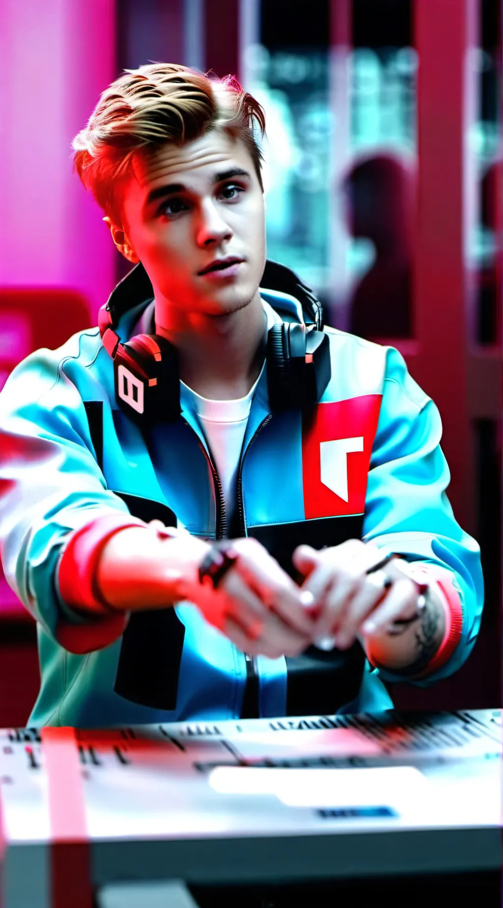 ai character: Justin Bieber  background