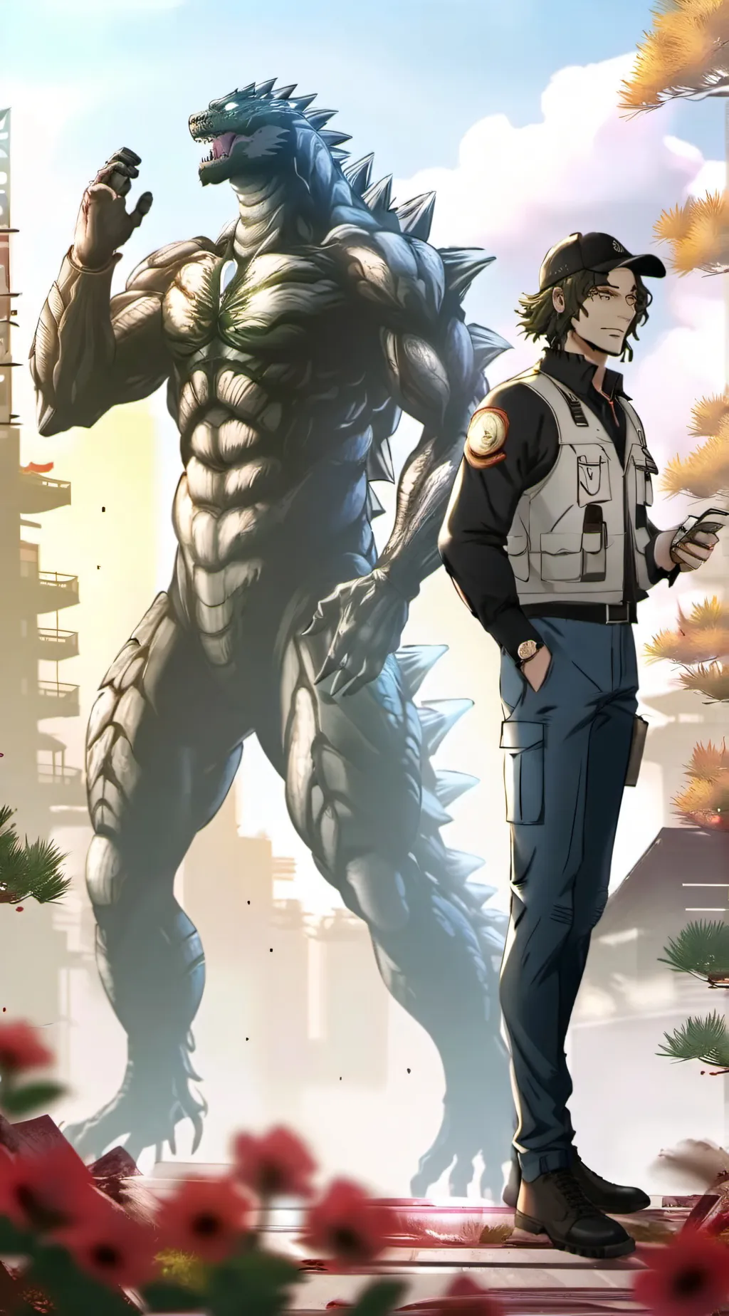 ai character: Godzilla minus one background