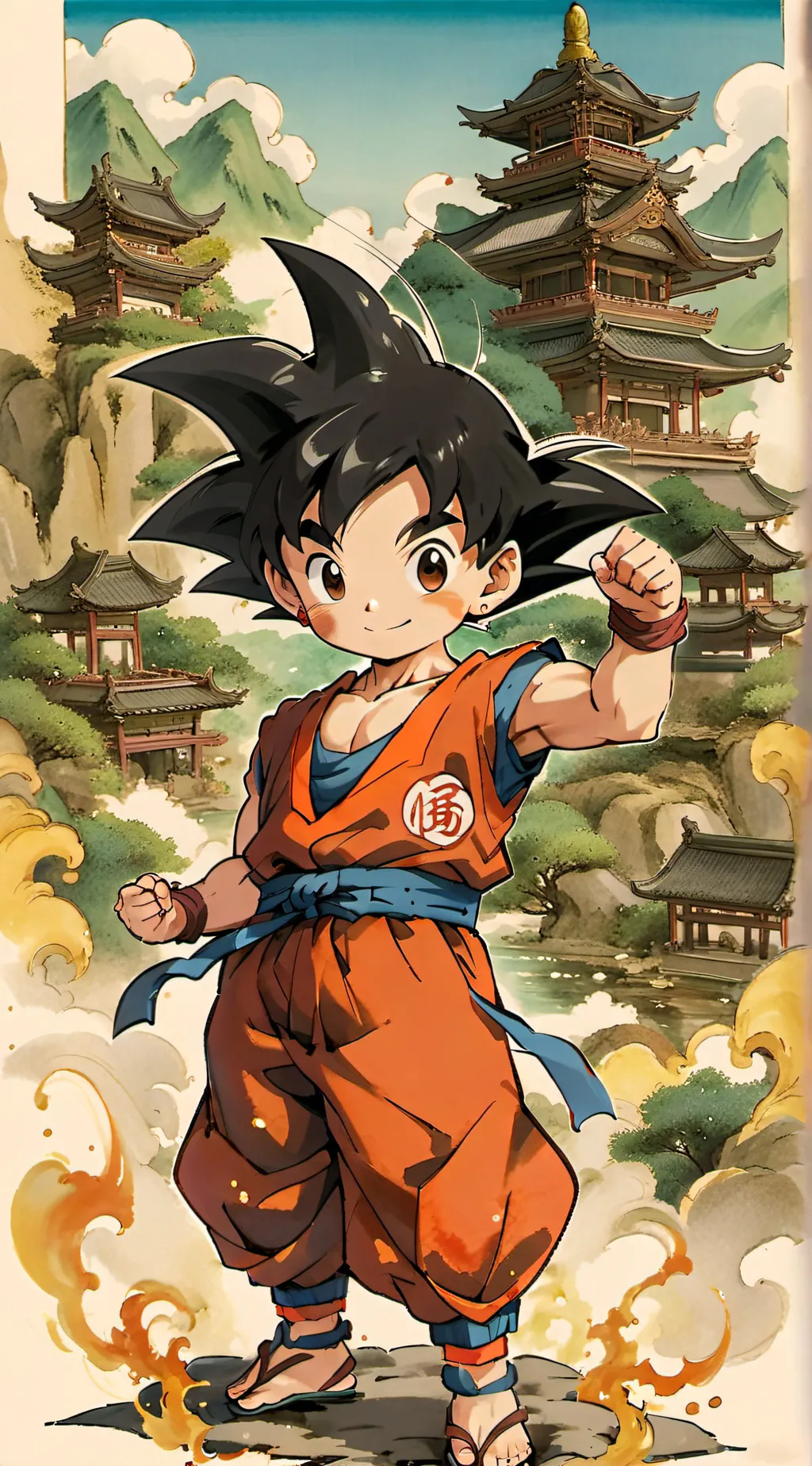 ai character: child Goku nice  background