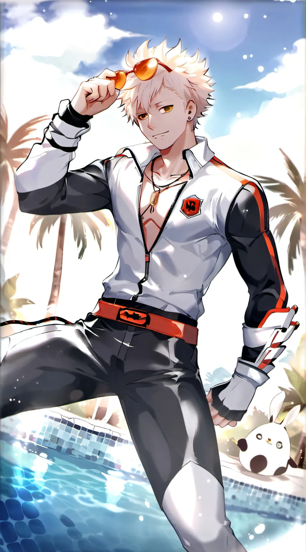 ai character: MHA pool party background