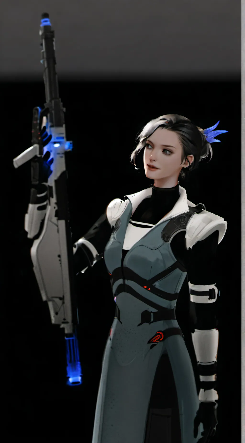 ai character: blue laser woman background
