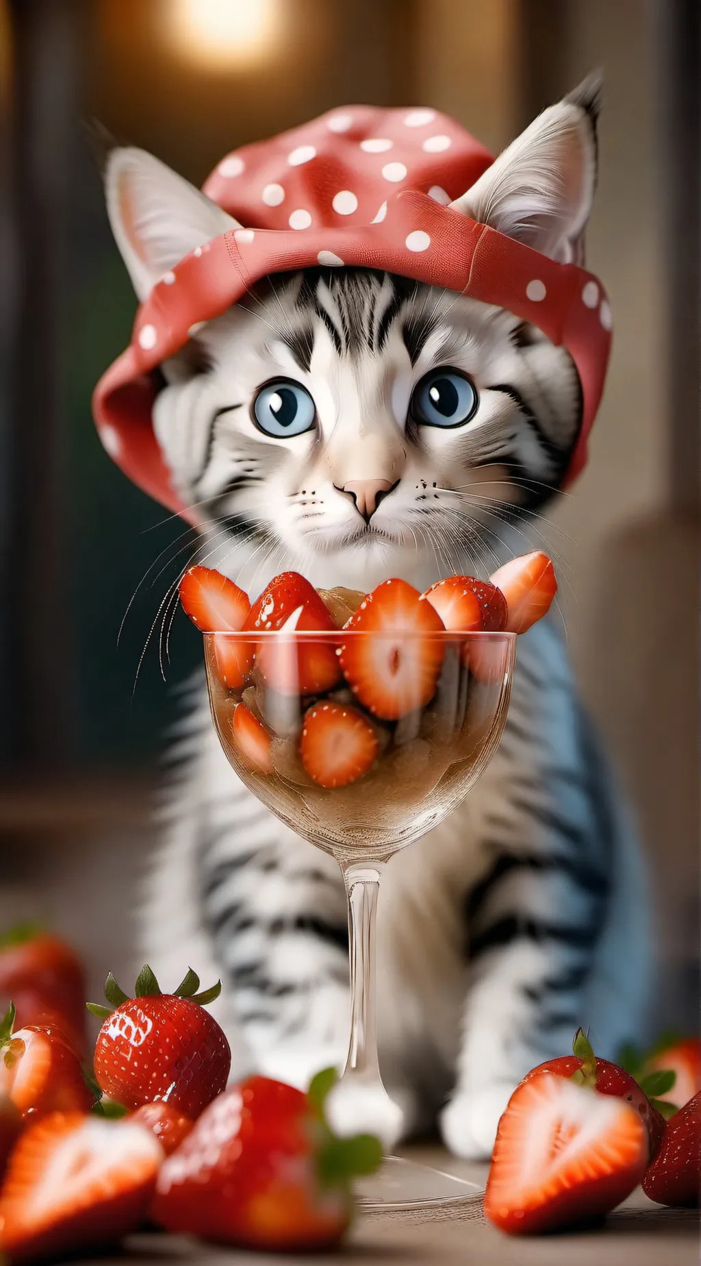 ai character: Strawberry cat background