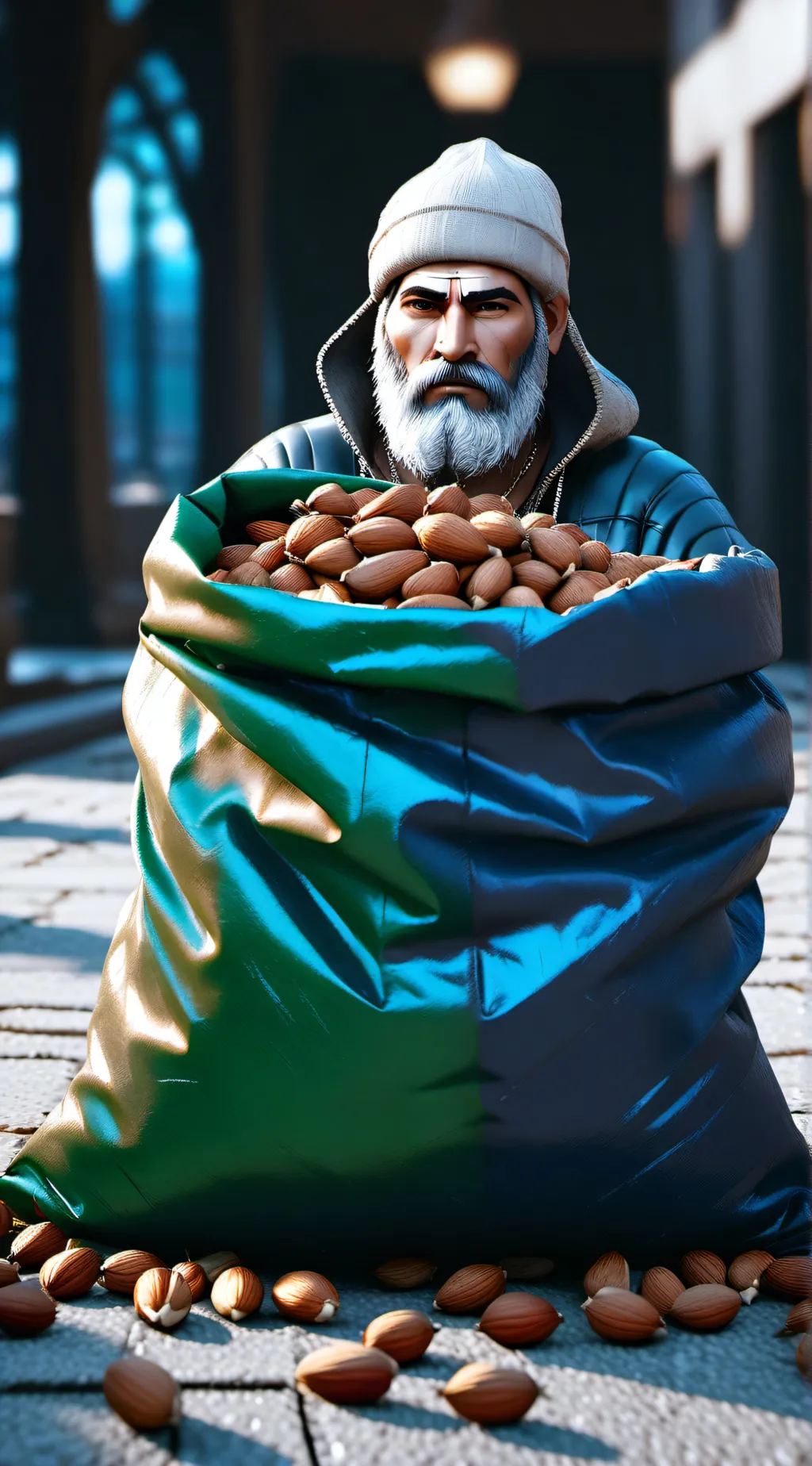 ai character: Mr nut. sack background