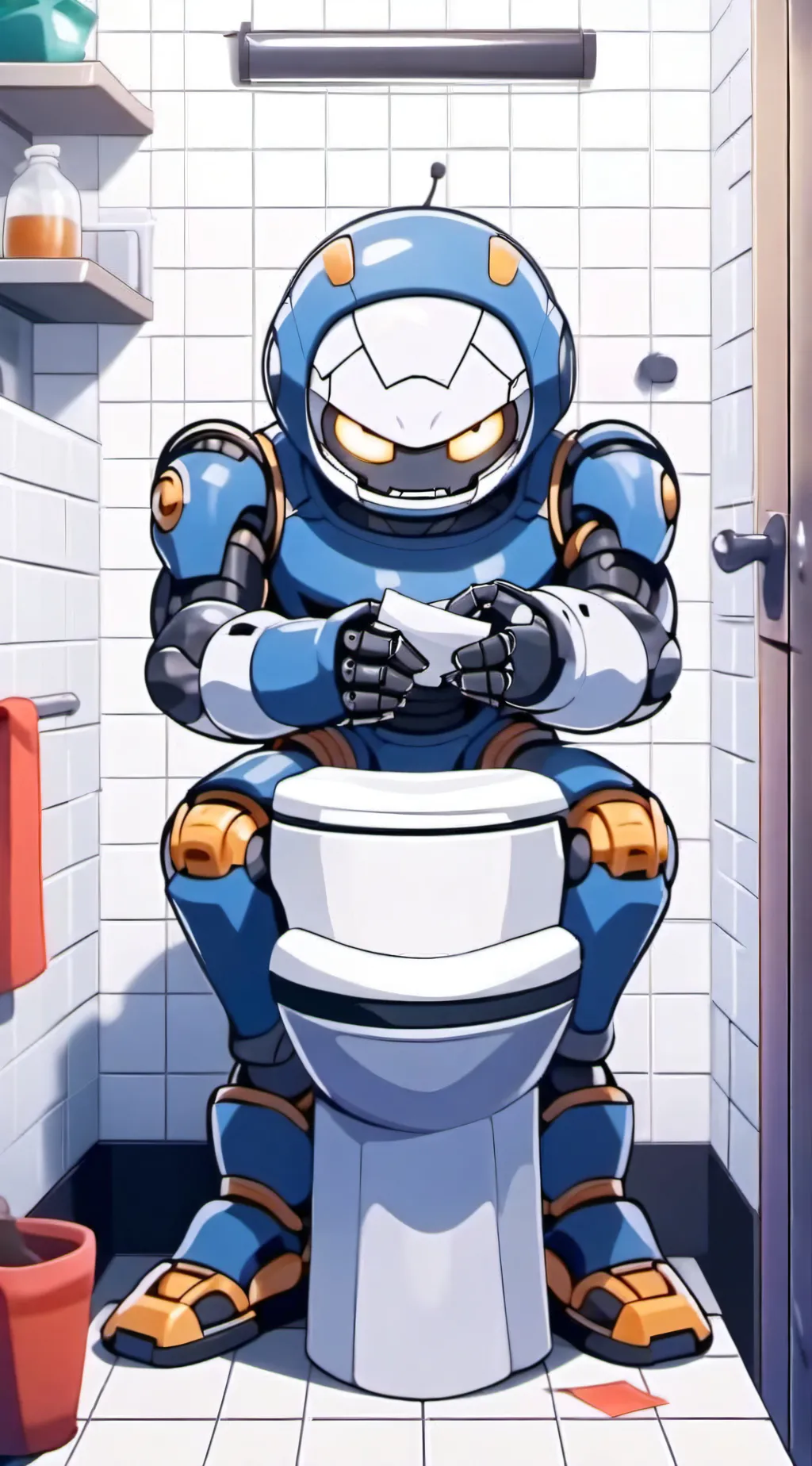 ai character: robot in toilet background