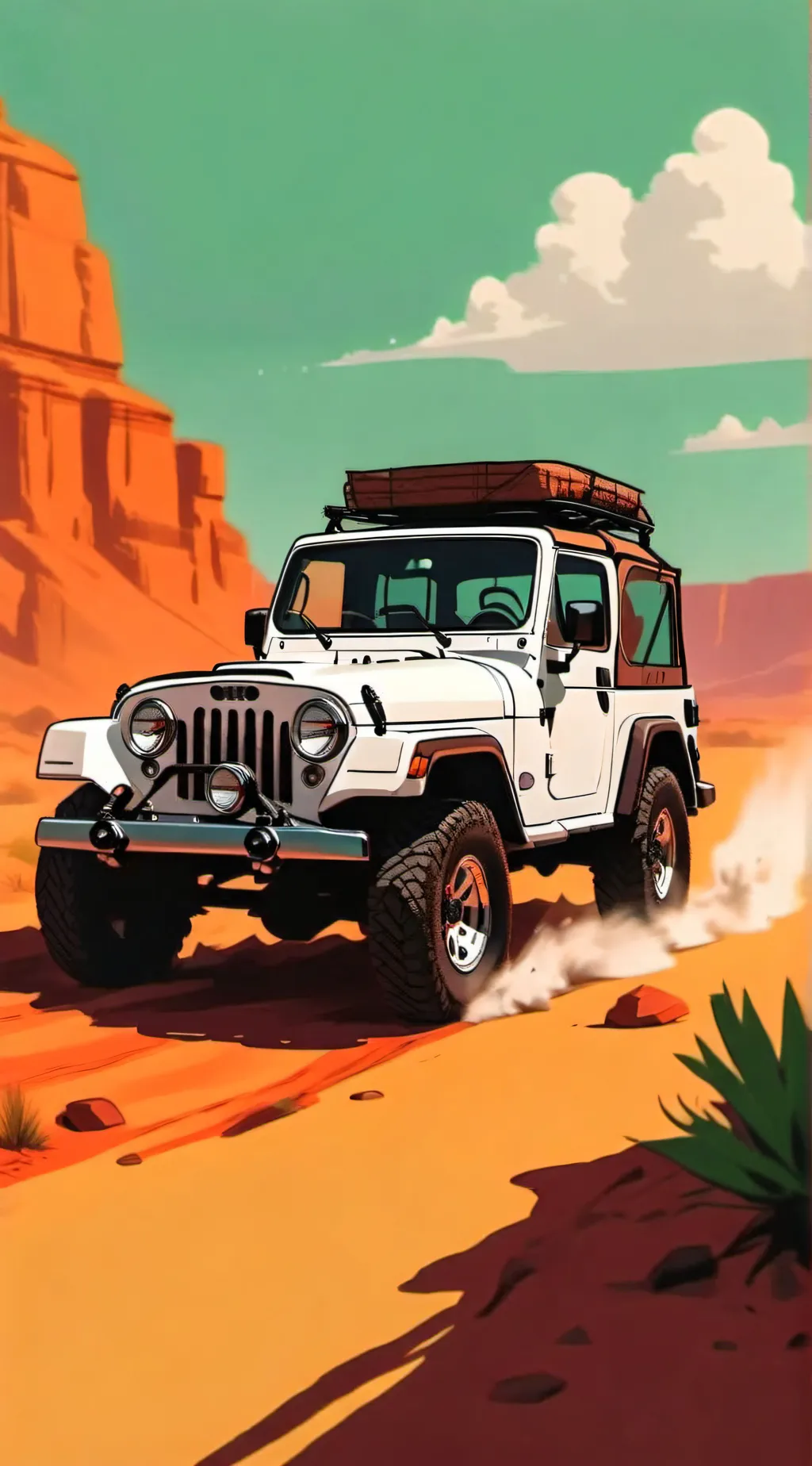 ai character: White Jeep background