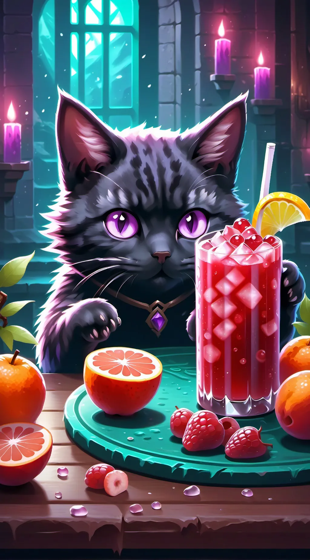 ai character: fruity the cat background