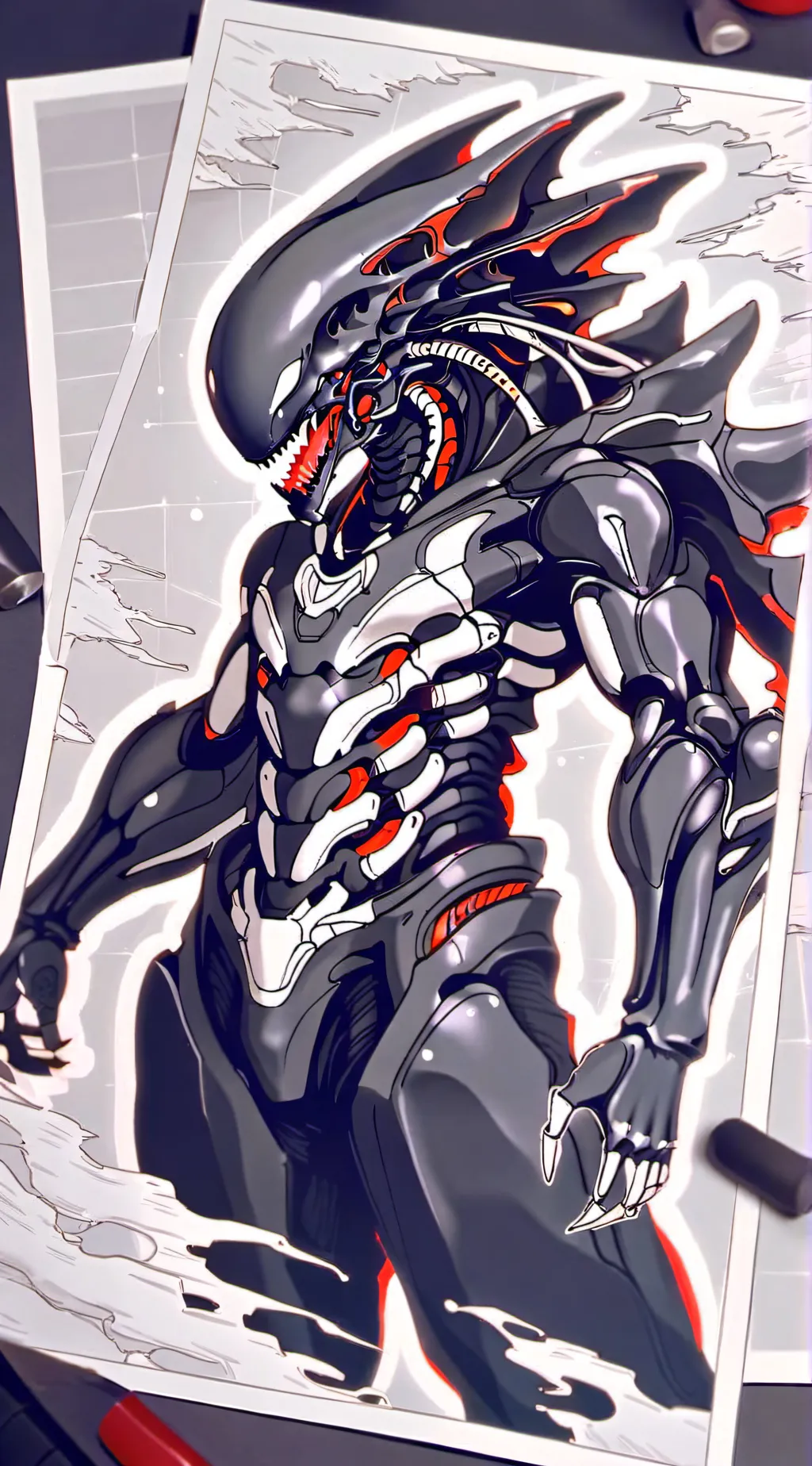 ai character: Fat Xenomorh  background