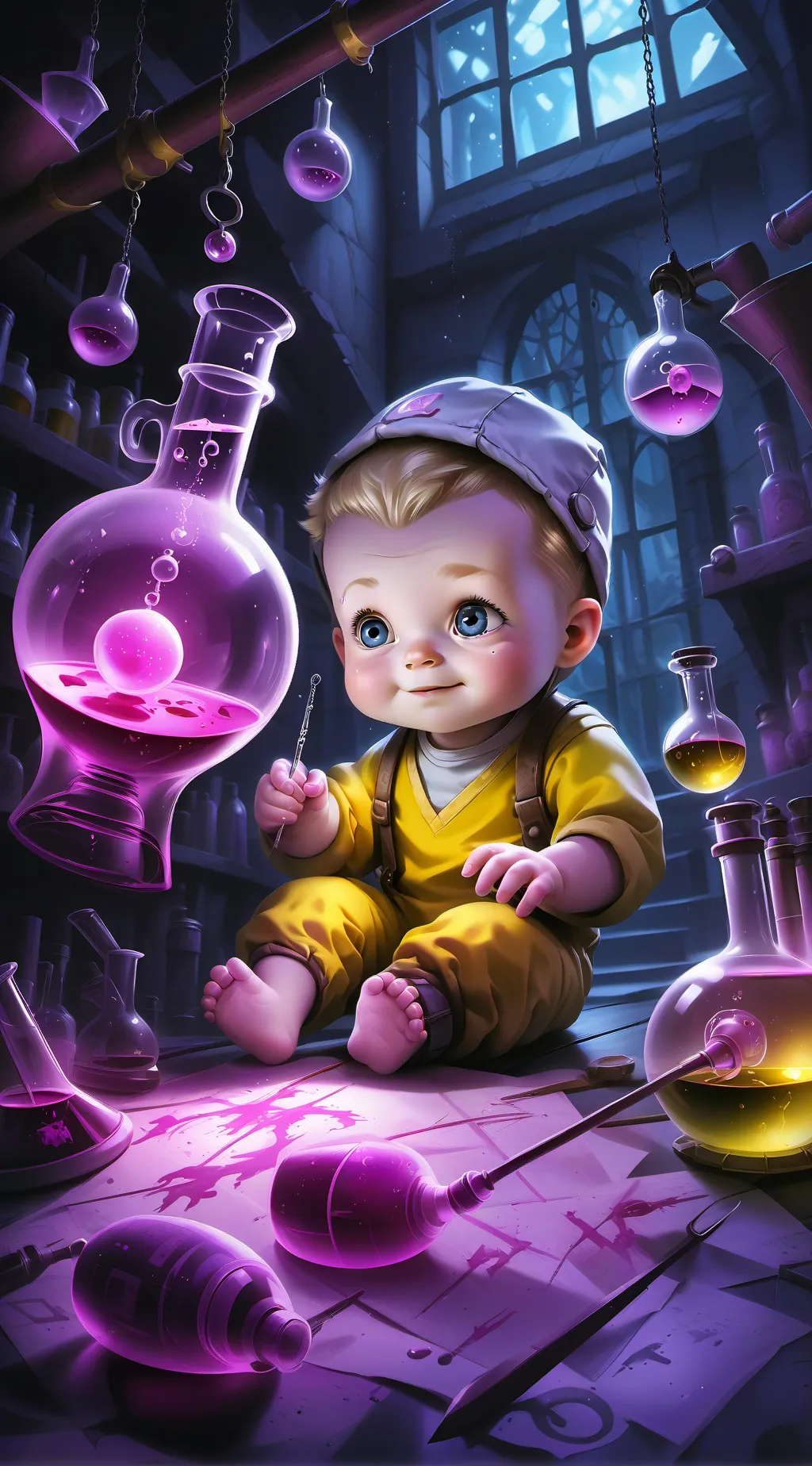 ai character: THE baby in yellow background