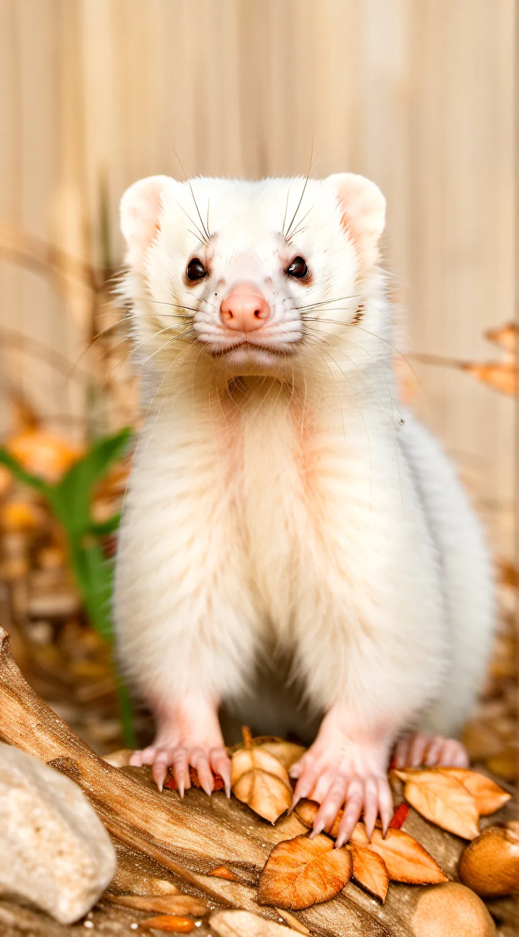ai character: A WHITE FERRET  background