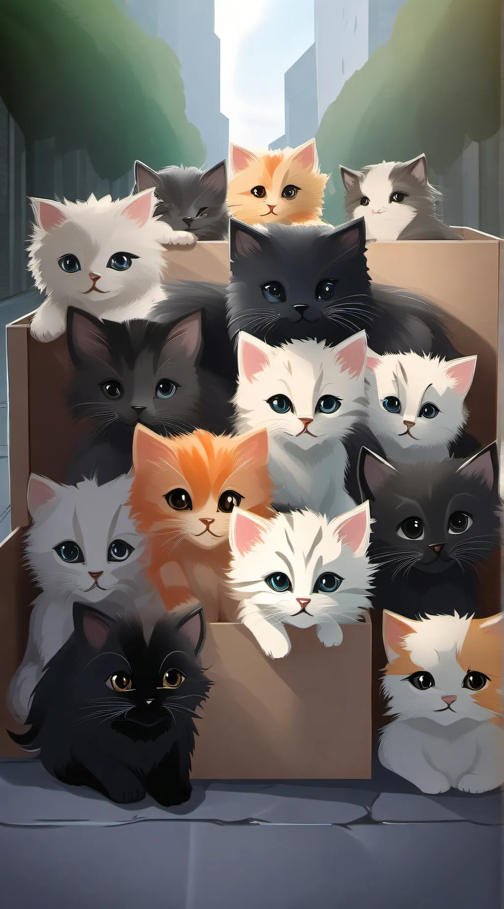 ai character: 10 homeless cats background