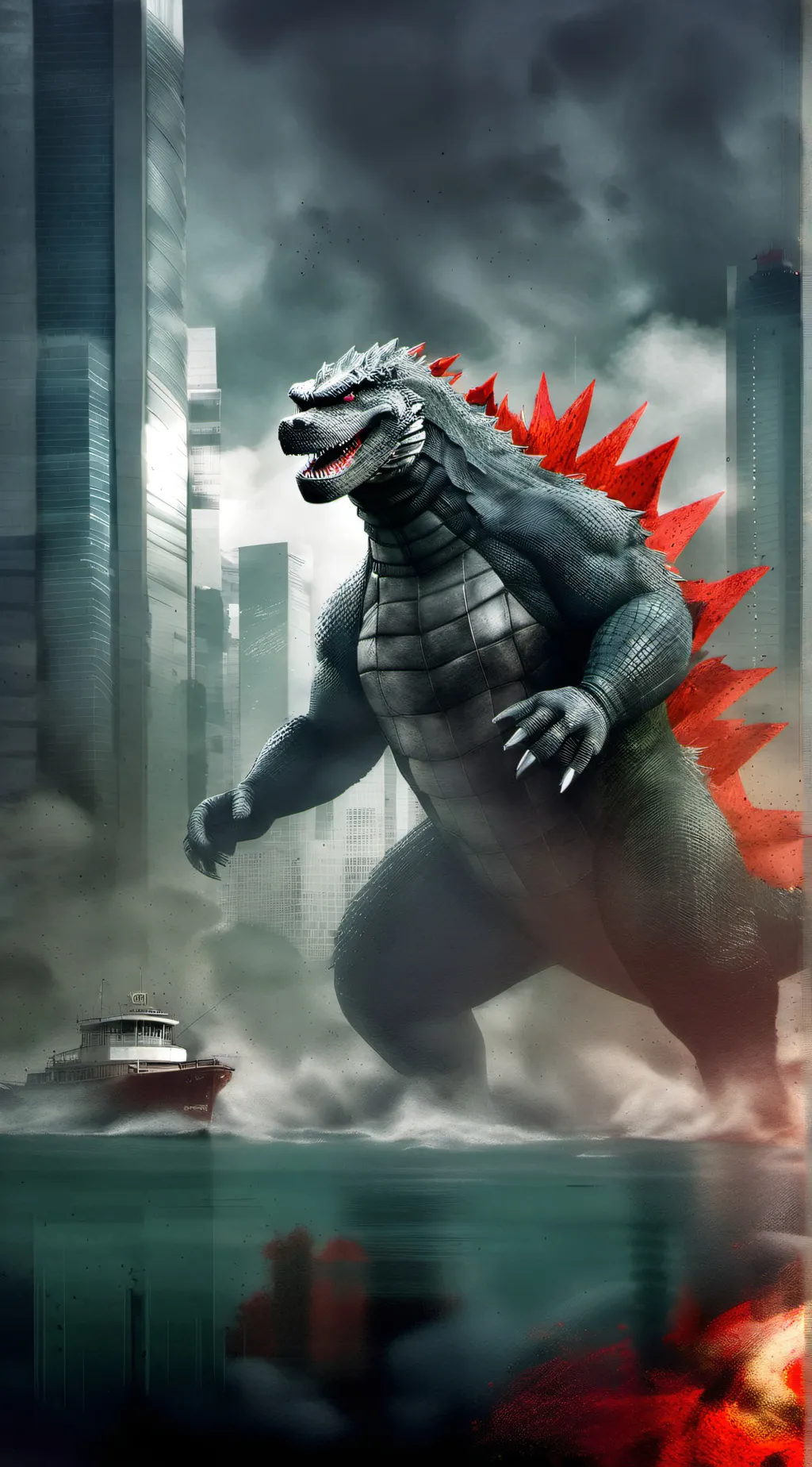 ai character: Gojira minus one background