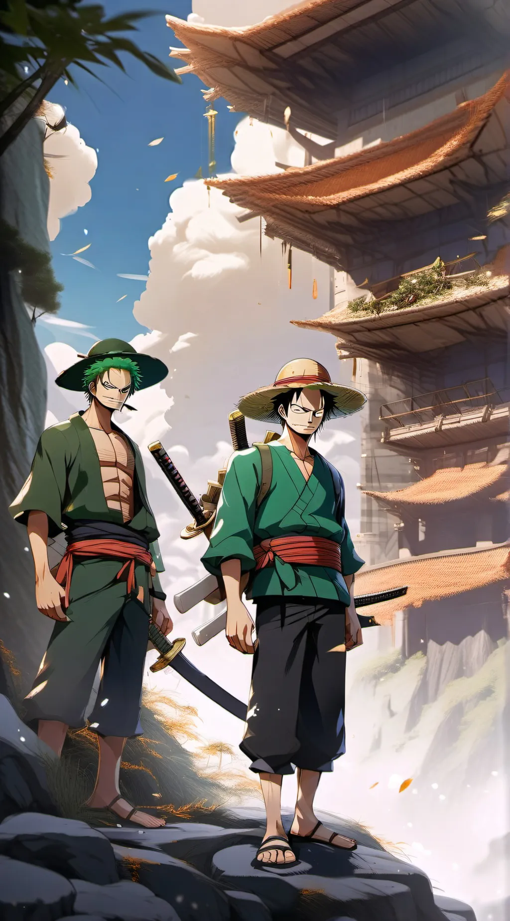 ai character: Zoro/the staw hats background