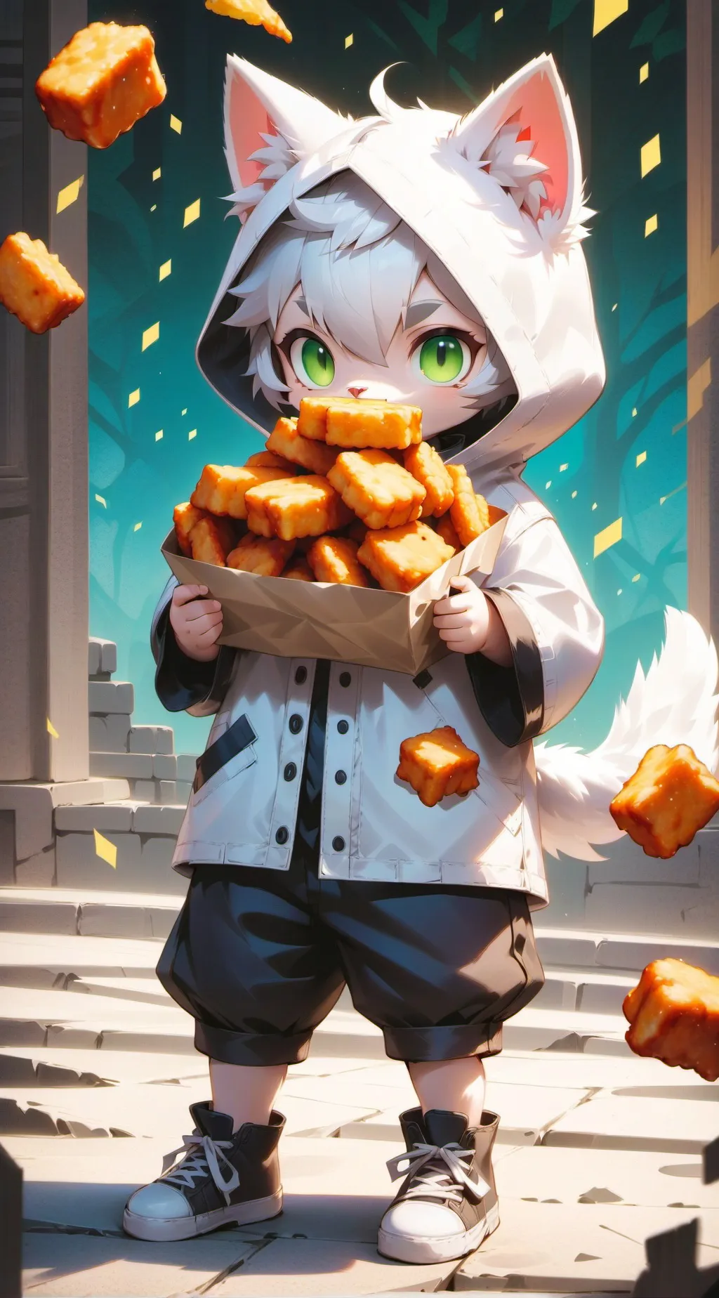 ai character: Catboy with nugget background