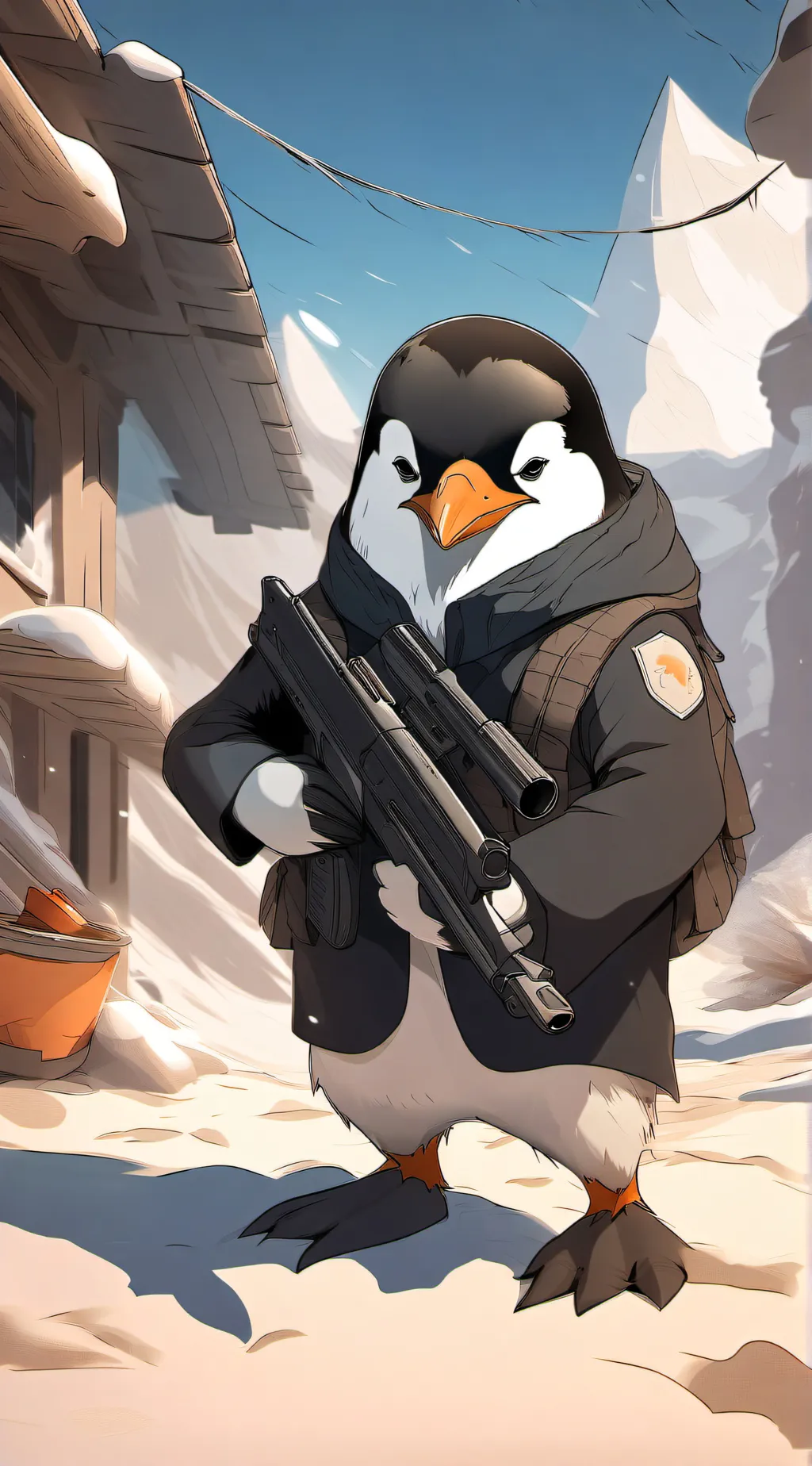 ai character: war penguin  background