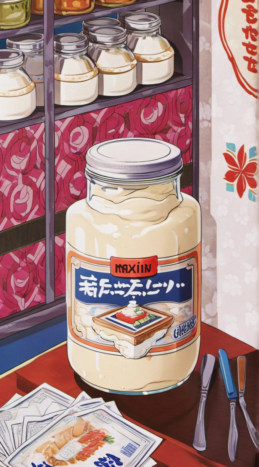 ai character: mayonnaise  background