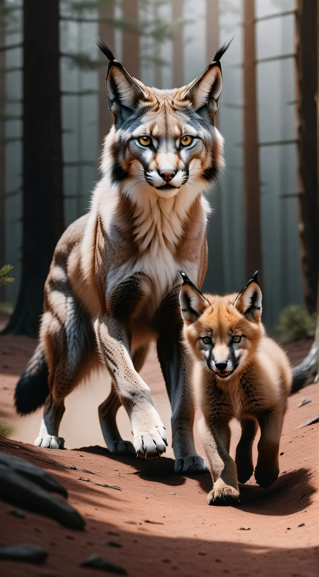 ai character: Caracal and a fox  background