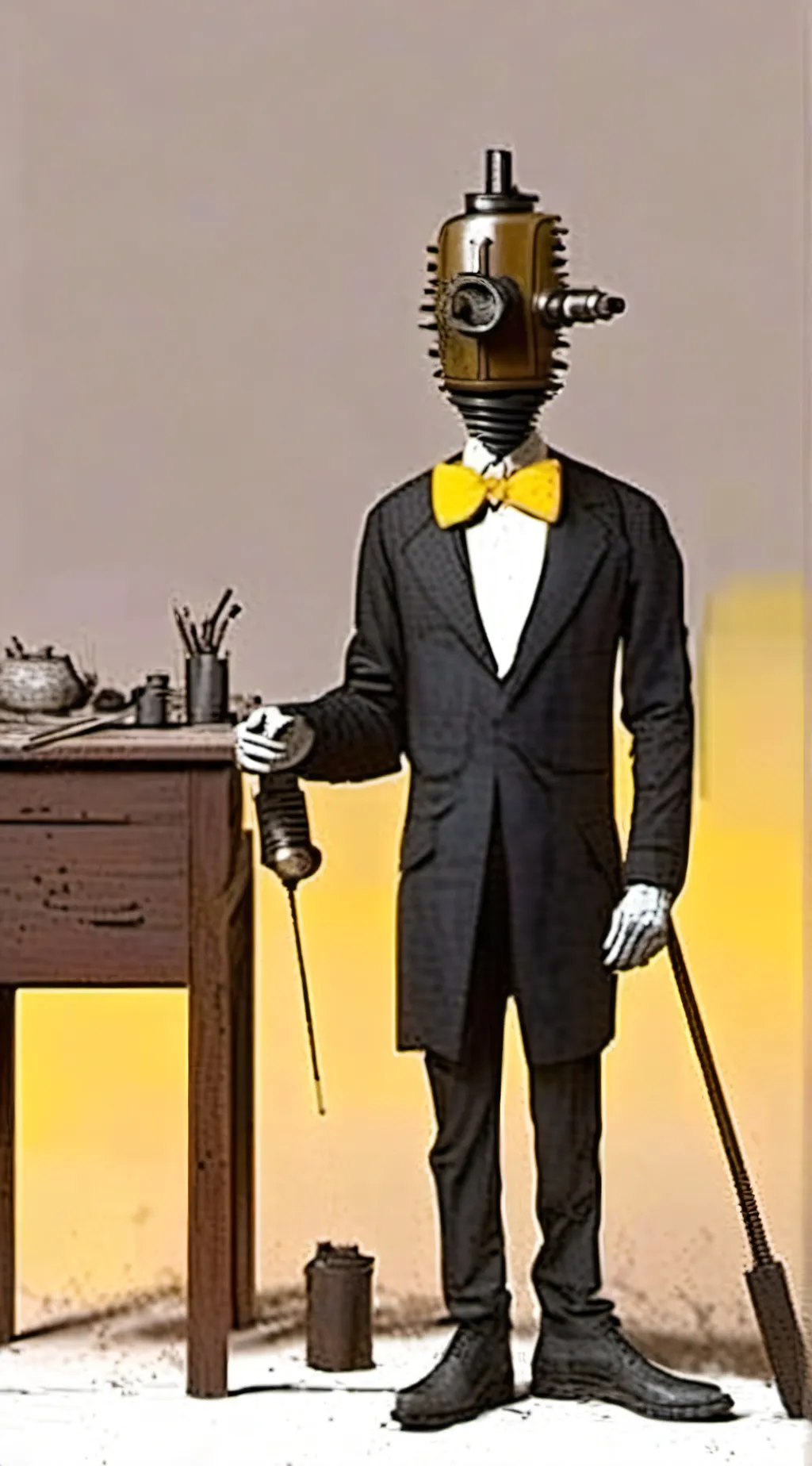 ai character: Titan drill man  background