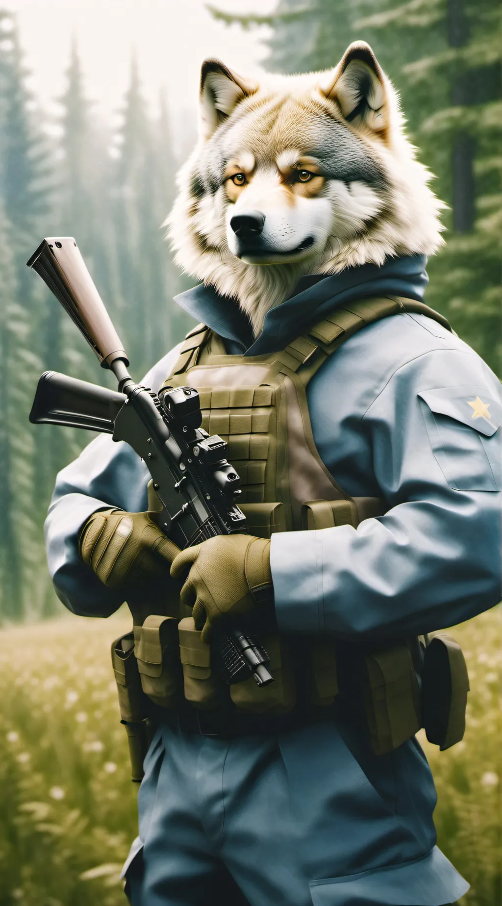 ai character: Gay furry soldier  background