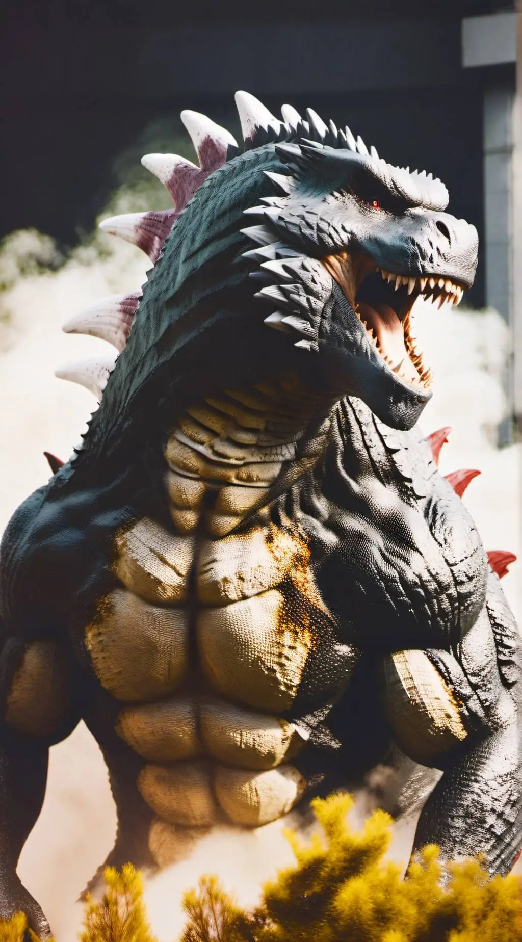 ai character: Evolved Godzilla  background