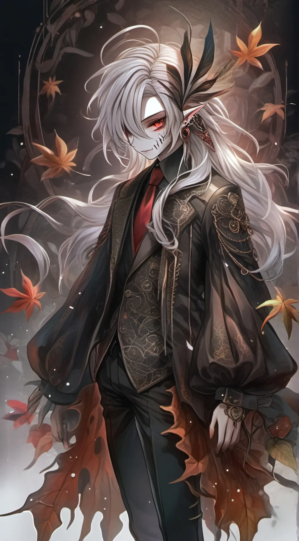 ai character: corrupted leafy background