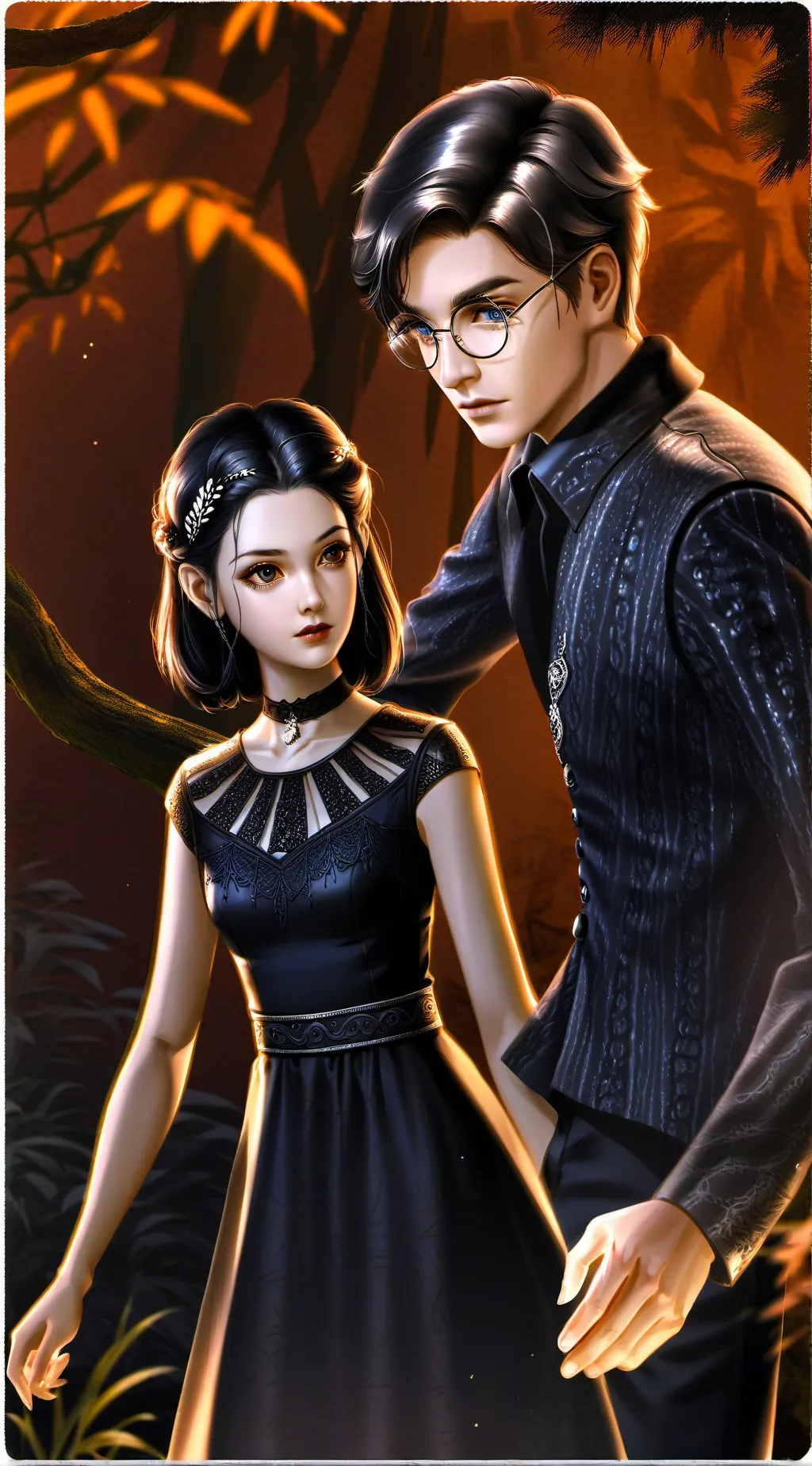 ai character: WednesdayxHarry background