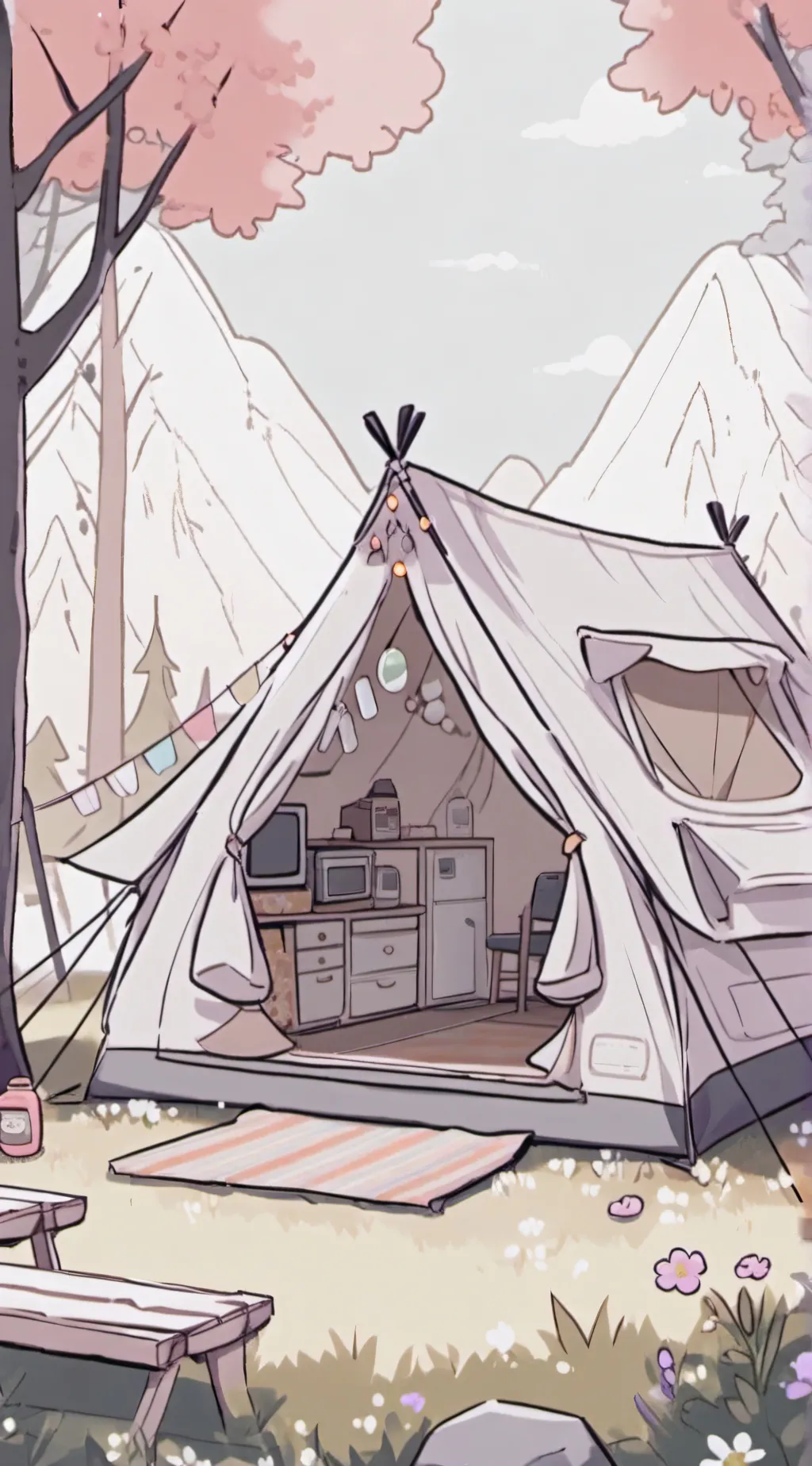 ai character: camping  background