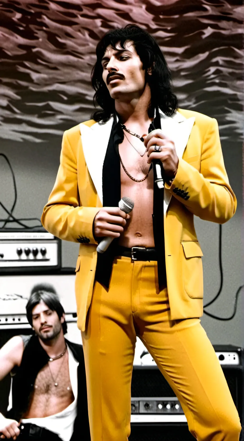 ai character: Freddie Mercury  background