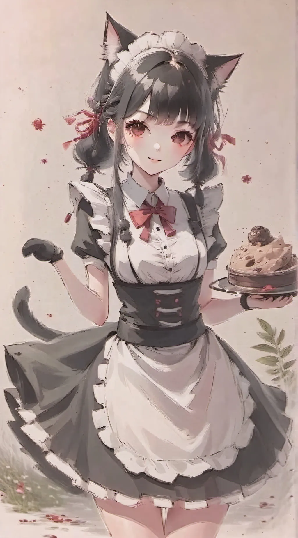 ai character: Neko maid girl  background