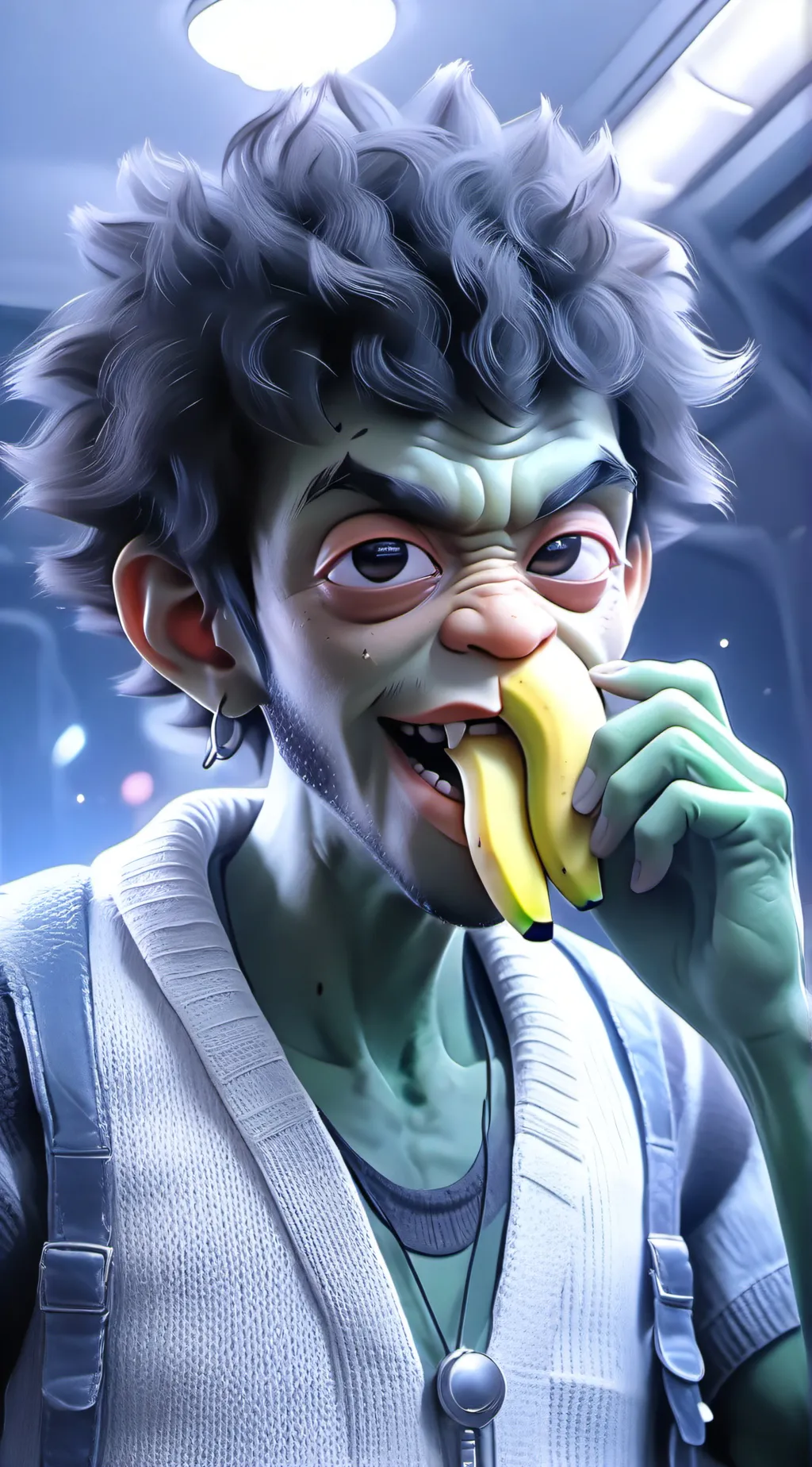 ai character: Old green toilet  background