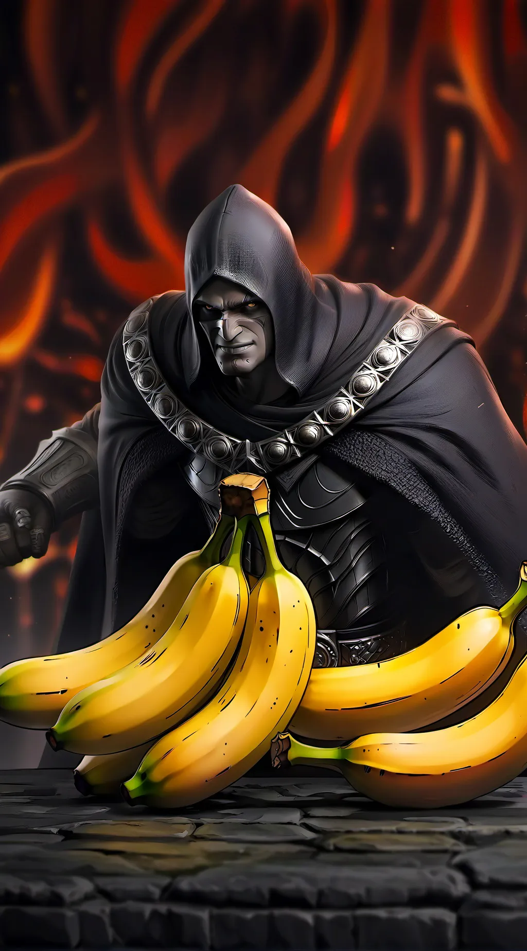 ai character: banana of helll background