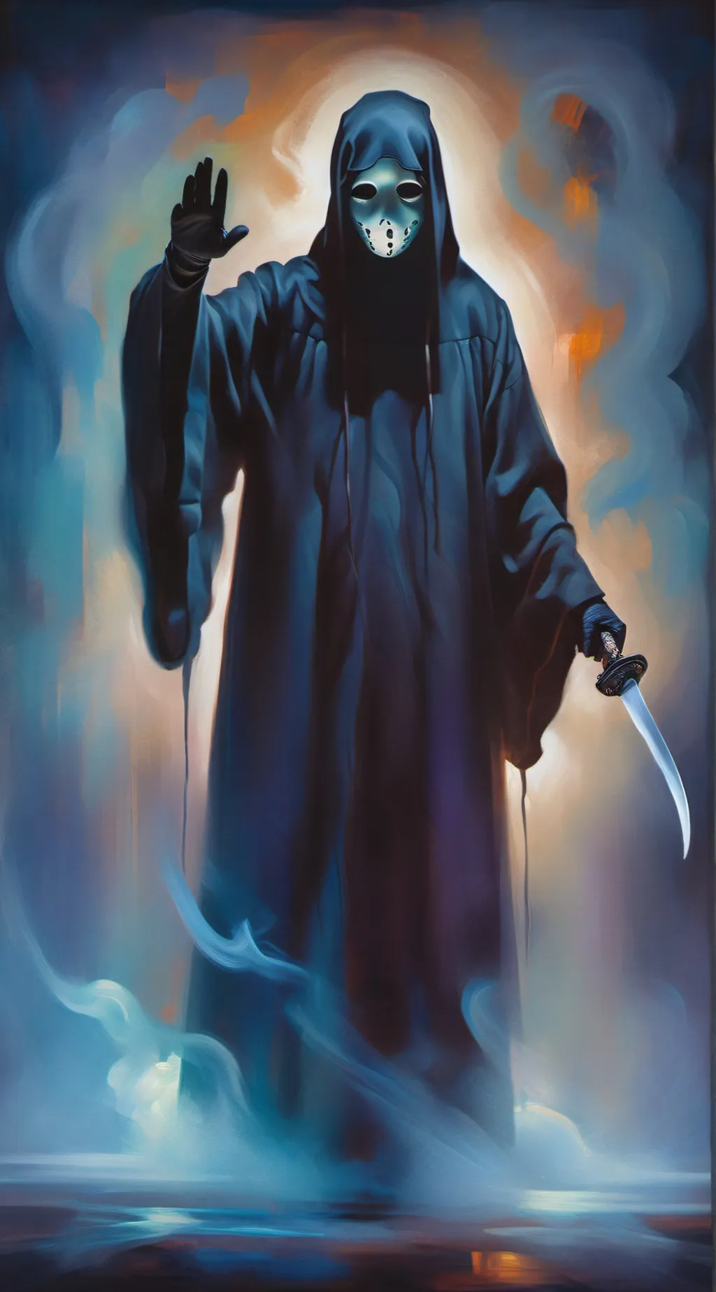 ai character: Ghost face background