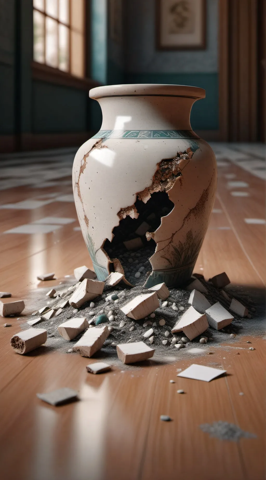 ai character: vase full of ashes background